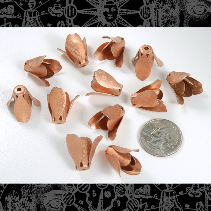 Antiqued Copper Plated Brass Coated Steel Tulip Beads -Set of Twelve - C-BC17