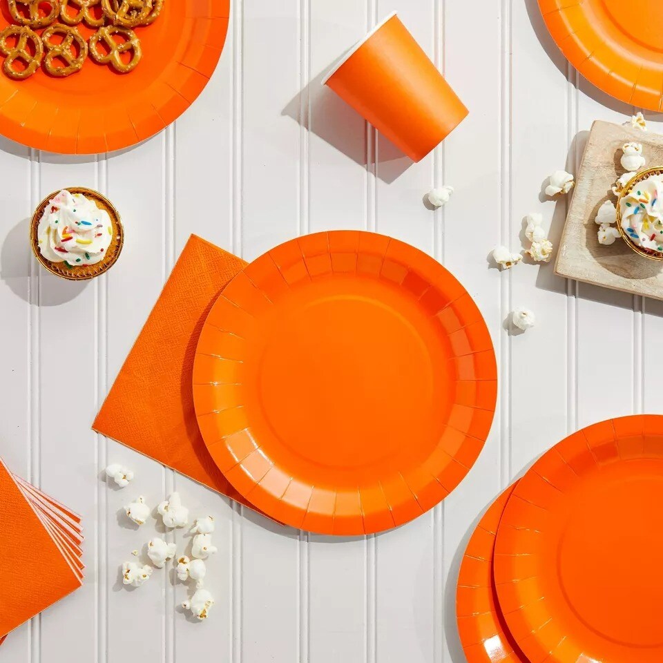 Serves 24 Orange Party Supplies with Paper Plates, Cups, and Napkins, 72 Pieces