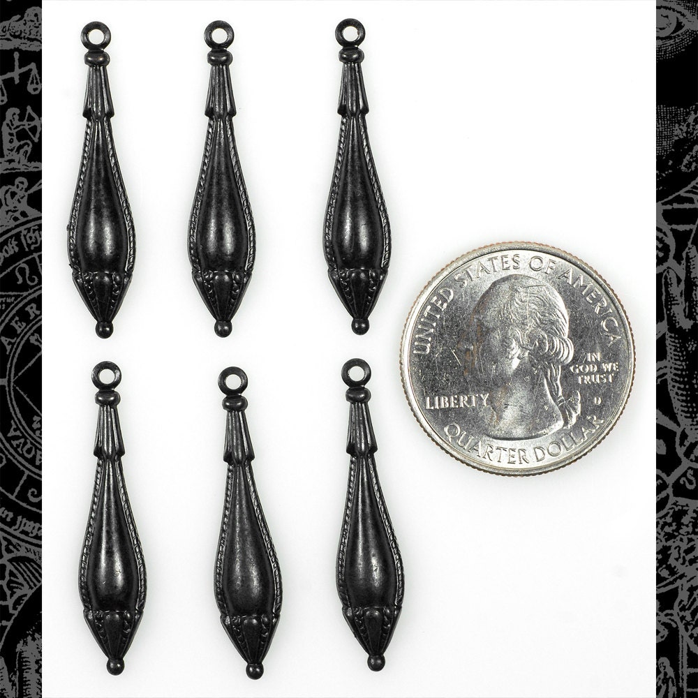 Black Plated Brass Victorian style Drop Charms - Set of Six - BB-C65