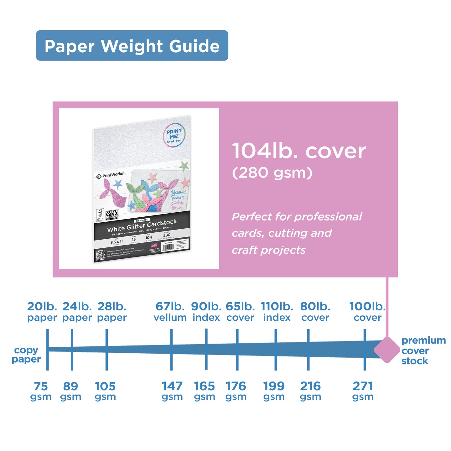 Printworks Printable White Glitter Cardstock, 15 Sheets, 8.5” x 11” (00514)