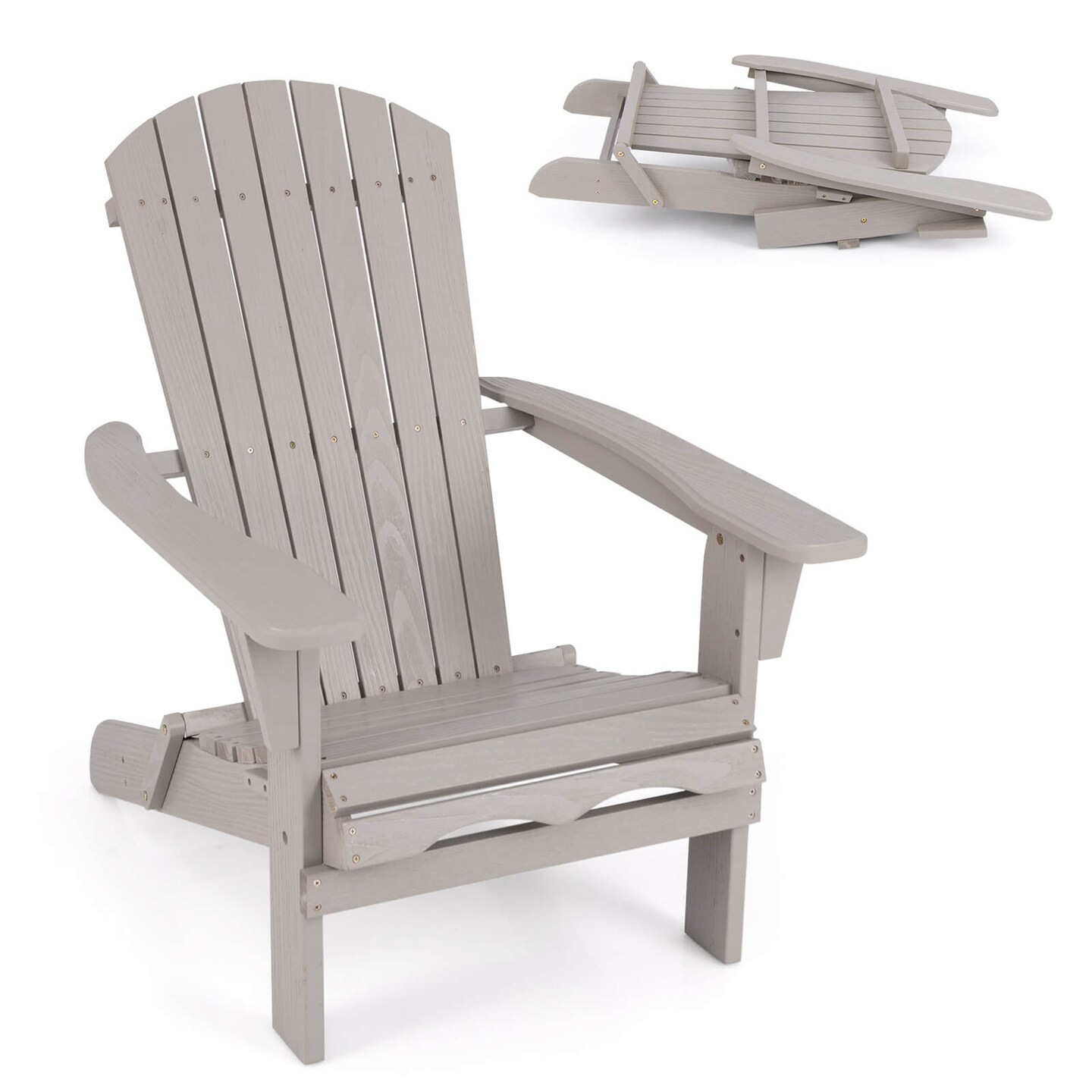 Costway Folding Adirondack Chair Set of 1/4 with High Backrest & Wide Armrests Wooden Grey