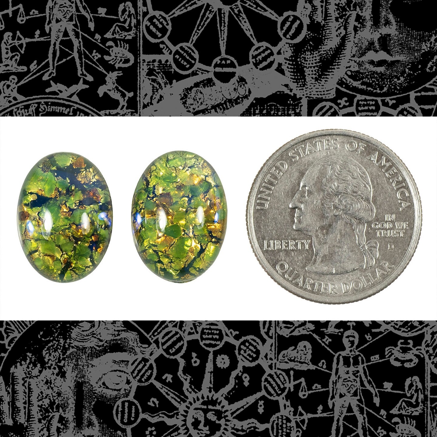 Green Opal Glass 18mm x 13mm Cabochons - Set of Two - STC07