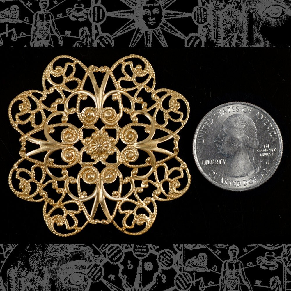 Raw Brass Large Flower Shaped Eight Petaled Filigree 52mm - B-W32