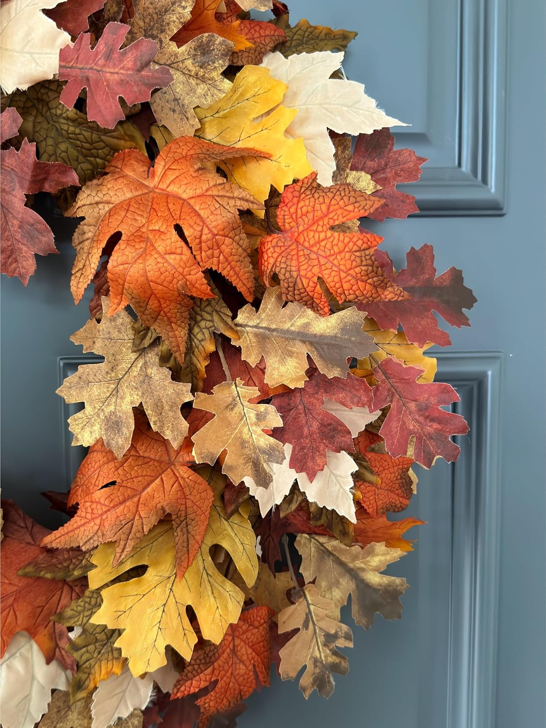Fall Wreath for Front Door, Orange Faux Maple Leaves Wreath, Fall Front Door Decor, Fully Handmade, 2024 New