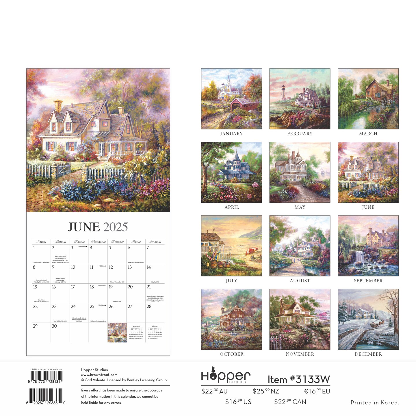 Bygone Days | 2025 12 x 24 Inch Monthly Square Wall Calendar | Featuring the Artwork of Carl Valente | Plastic-Free | Hopper Studios | Rural Country Art