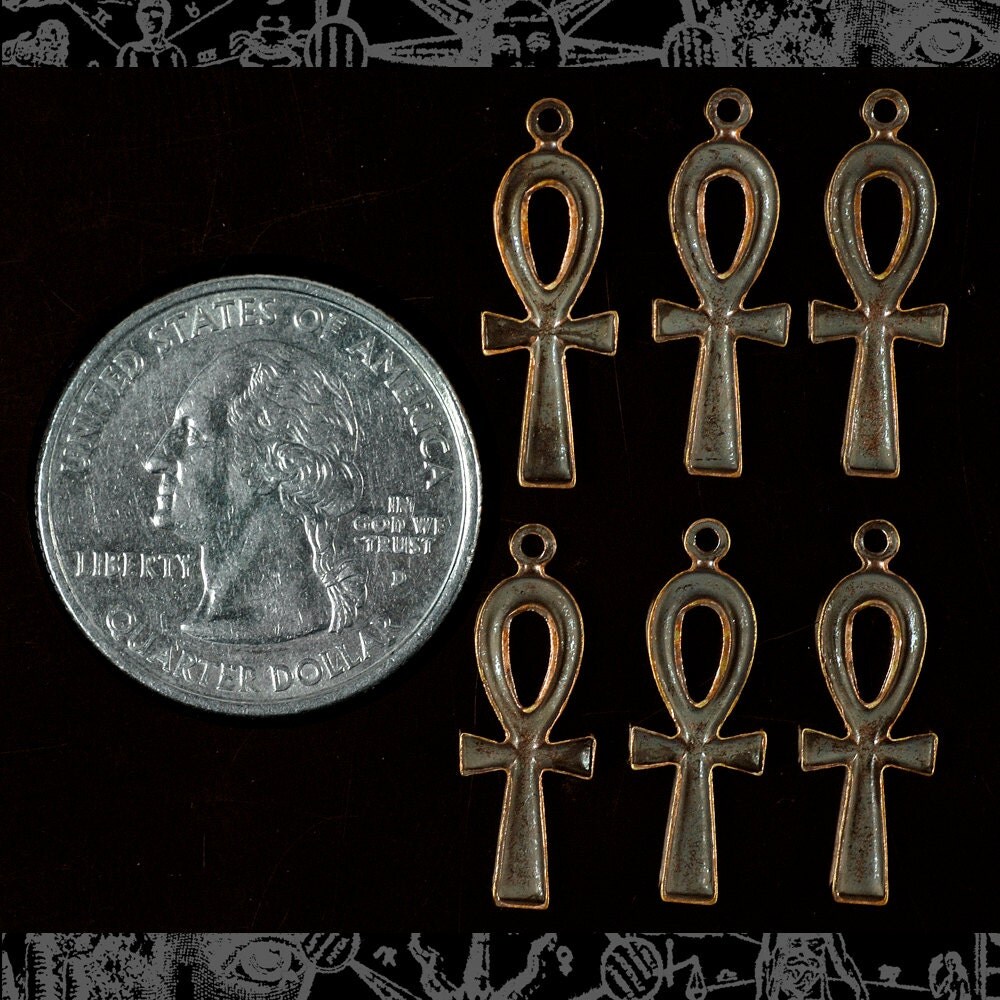 Antiqued Copper Plated Brass Ankh Charm - Set of Six - C-C02
