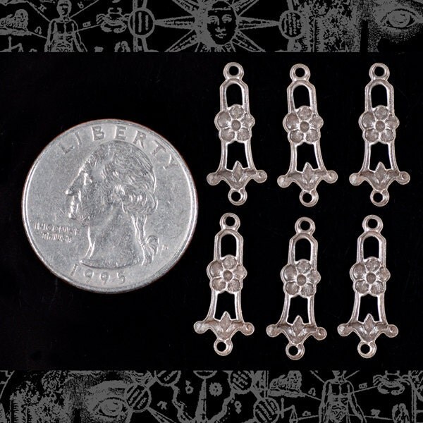 Antiqued Silver Plated Brass Dainty Trellis Floral Connectors - Set of Six - S-2C18