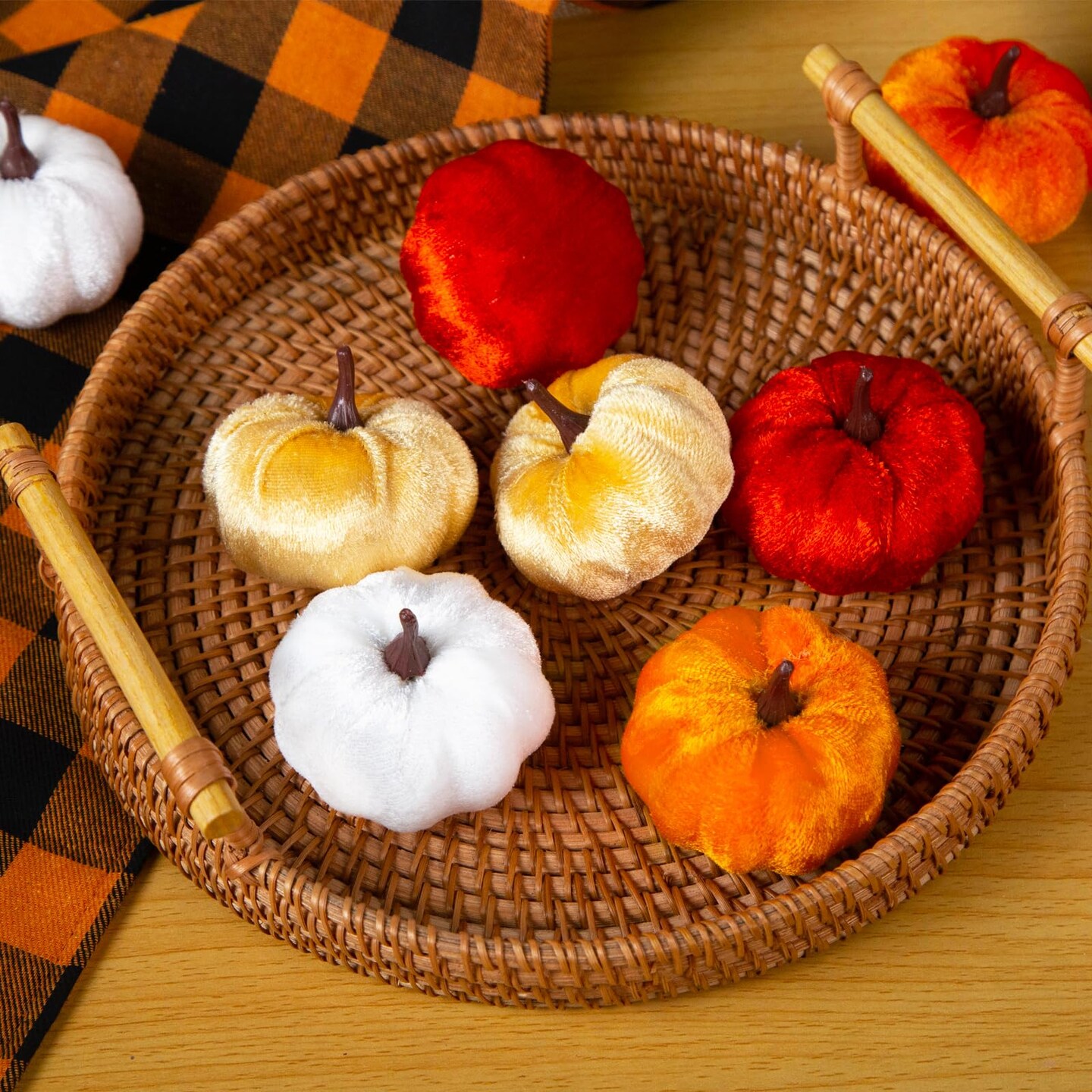 8 Pieces Velvet Pumpkins Fake Decorative Pumpkins Foam Pumpkins for Decoration Fall Theme Party Wedding Halloween Thanksgiving Table 4 Colors