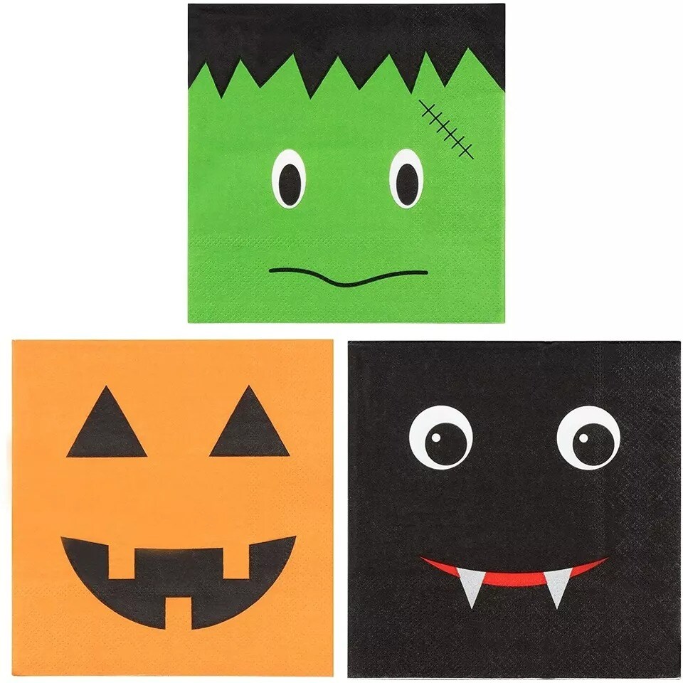 150 Pack Halloween Paper Napkins, Jack-O-Lantern, Pumpkin, Bat for Party 5x5 In