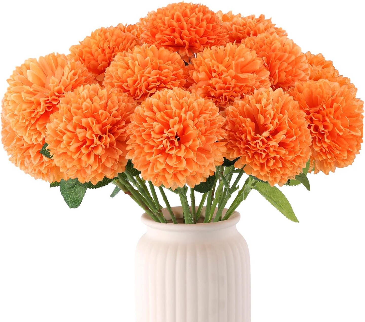 12 Pcs Artificial Chrysanthemums Flowers Ball Flowers, Orange Fake Mums Flowers Silk Fall Flowers