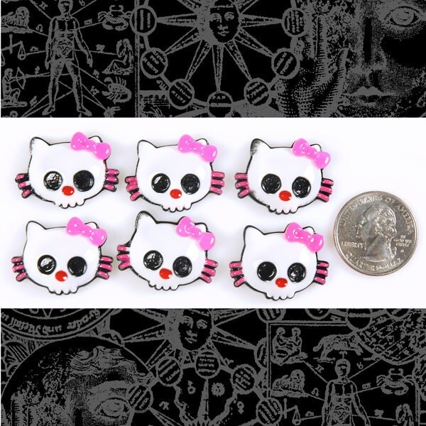 Skull Kitty Resin Cabochons - Set of Six - CAB6