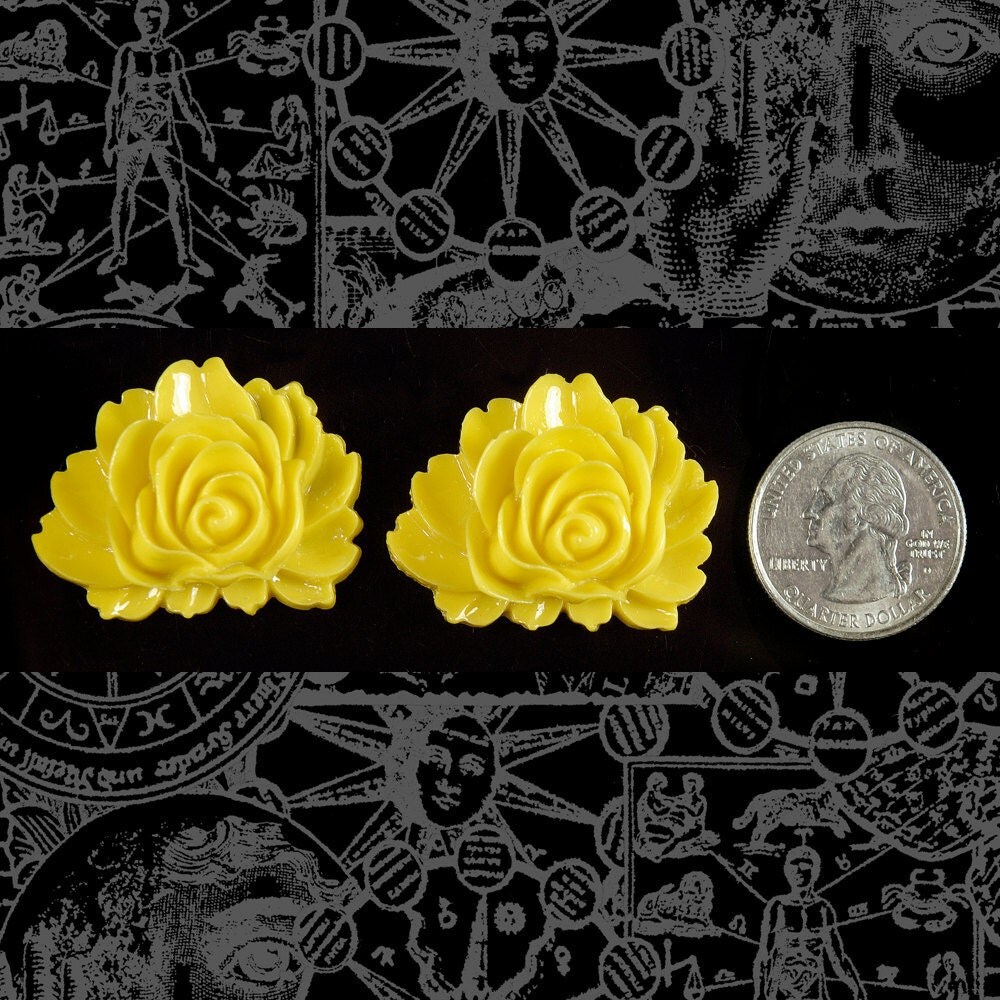 35mm Full Yellow Rose Cabochons - Set of Two - Flwr97
