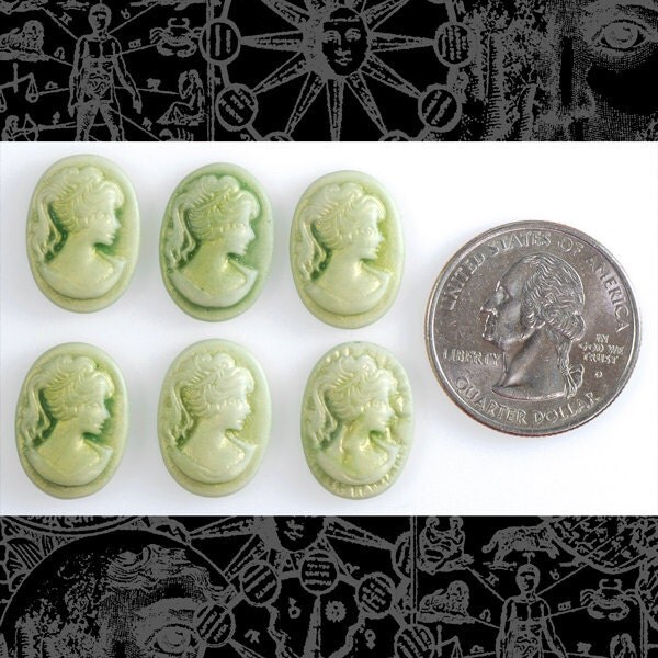Olive Green Feminine Profile18mm x 13mm Resin Cameos - Set of Six - CAM45