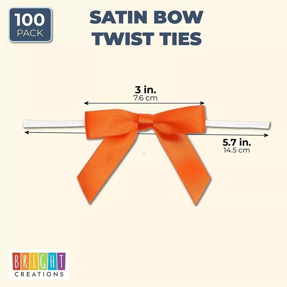 100 Pack Orange Satin Bows for Treat Bags, Crafts, Cake Pops, Cookies, 3 In