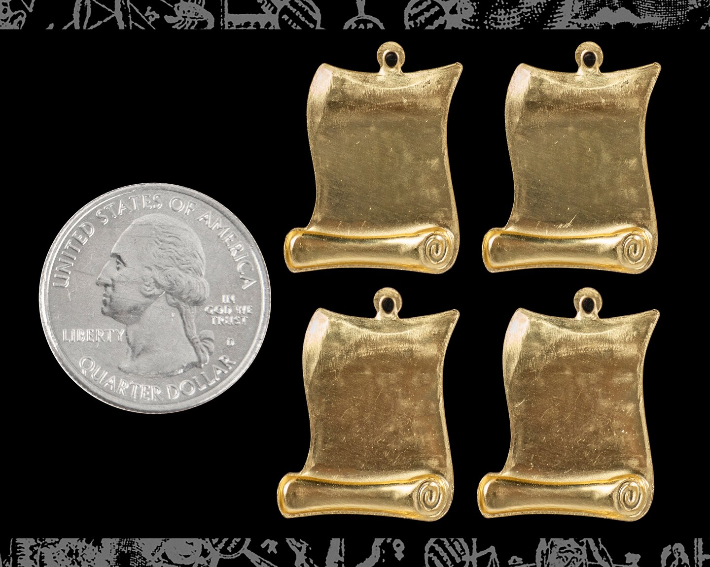 Raw Brass United States Constitution Charms - Set of Four - B-C220