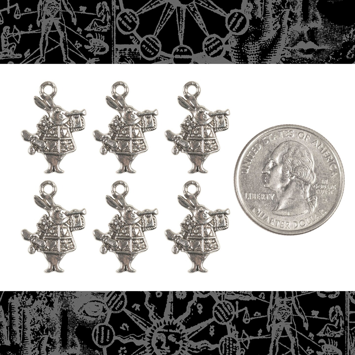 Small Silver Alice in Wonderland Rabbit with Horn Charms - Set of Six - ZS-C28