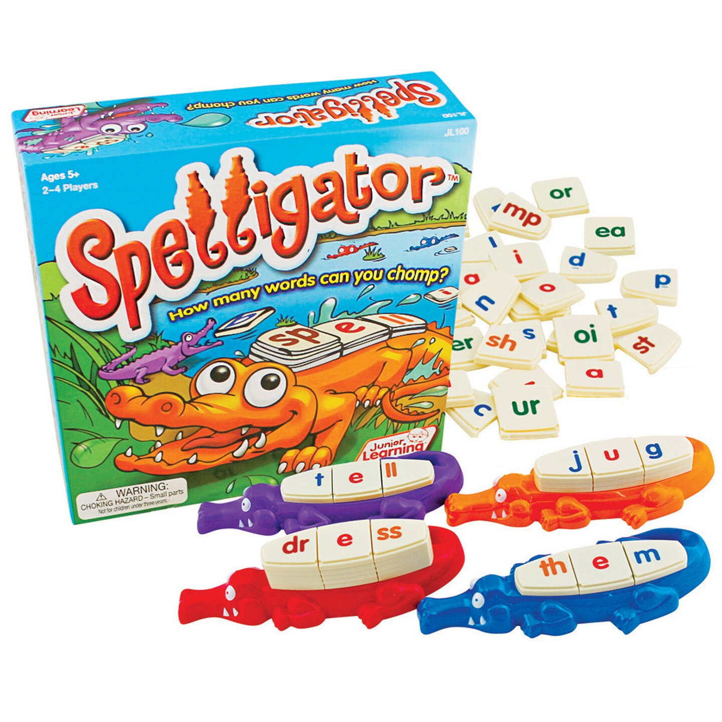 Junior Learning Spelligator Word Building Game, Ages 5-9, Phonemic Awareness, 75 Letter Tiles