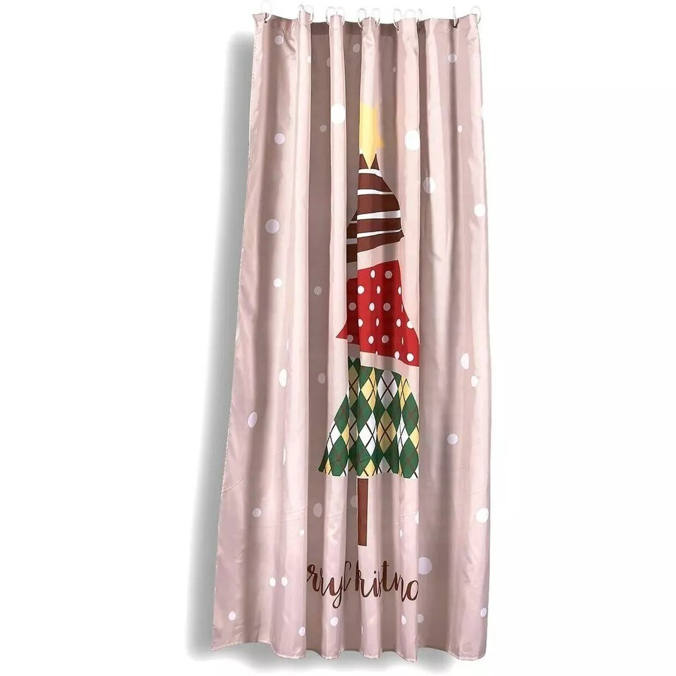 Merry Christmas Shower Curtain Set for Bathroom, 12 Hooks Included, 70 x 71 In