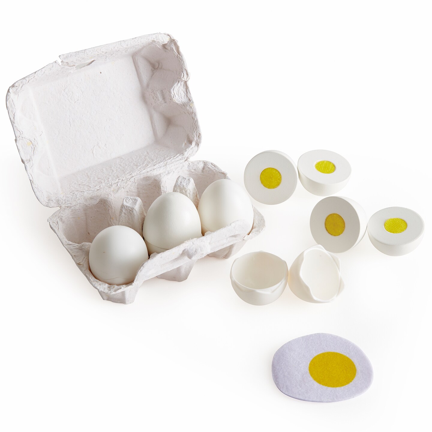 Hape: Egg Carton&#xA0;- 6pc, Take Apart Egg Pieces, Kitchen Food Playset, Store Eggs Inside, Open The Shell To Reveal The Yolk, Toddlers &#x26; Kids Ages 2+