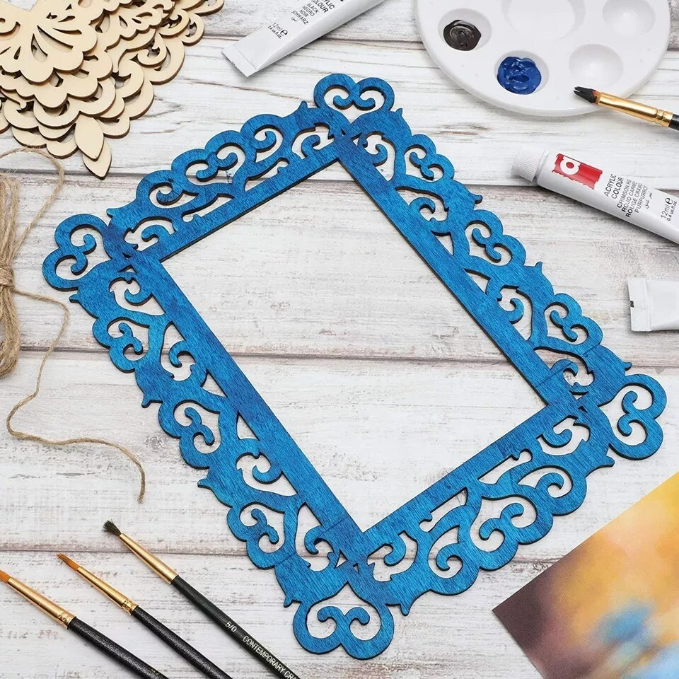 6 Pack Unfinished Wood Frames Cutout with Jute String for DIY Craft Decor 7x8.5&#x22;