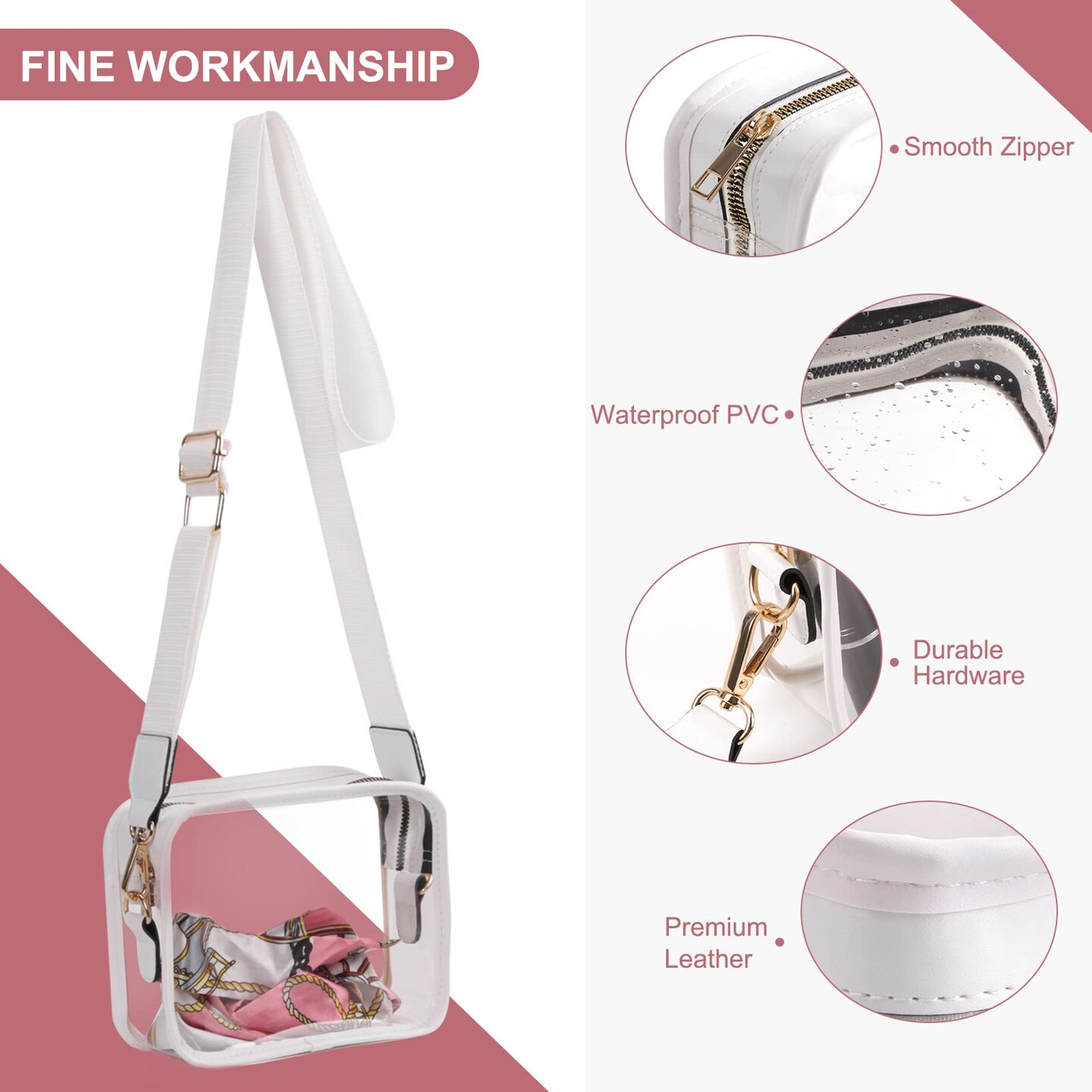 Clear Bag Stadium Approved Purse Concert Crossbody Sports Events PVC Shoulder Clutch