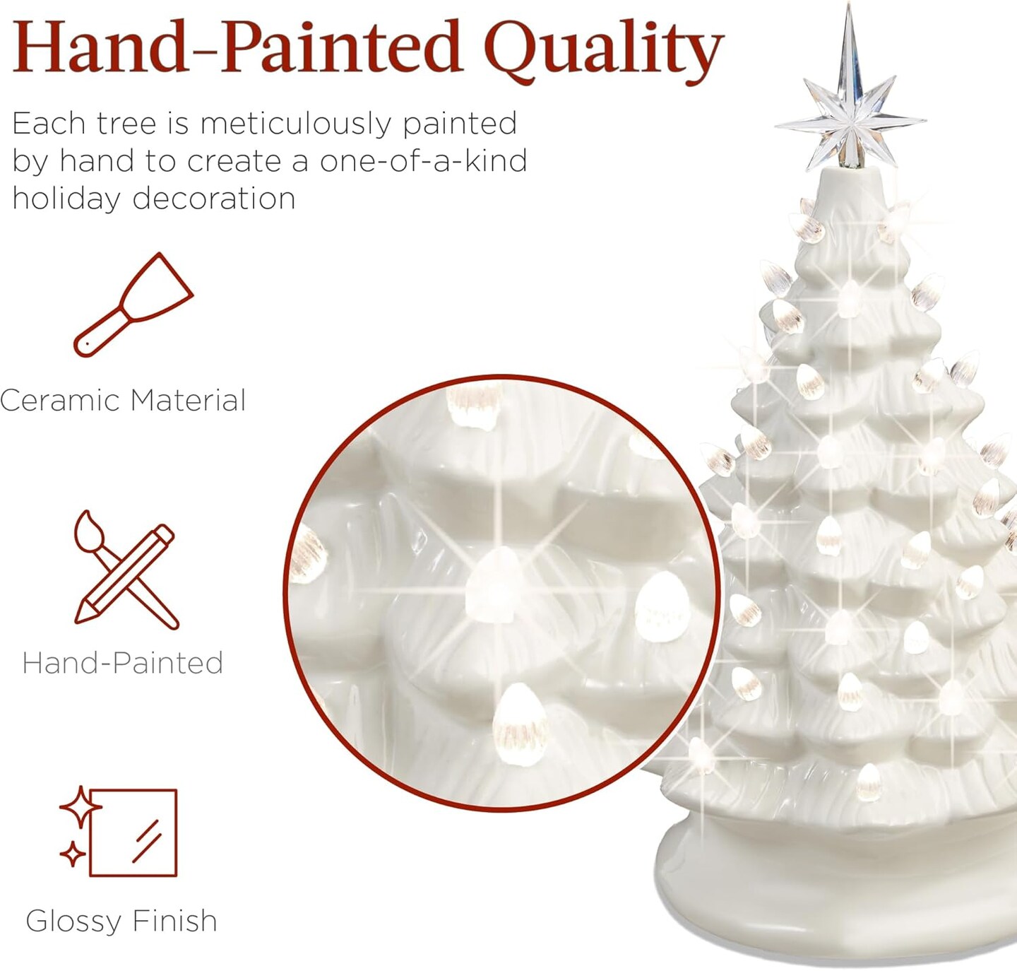 Ceramic Christmas Tree, Pre-lit Hand-Painted Tabletop Holiday Tree