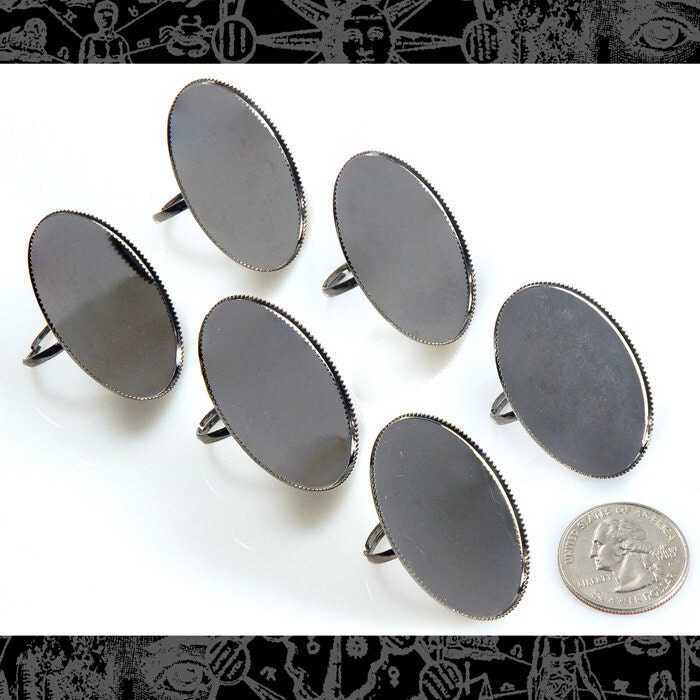 Gunmetal Ring Blanks with Oval Settings for 30mm x 40mm Cameo - Set of Six - RING12
