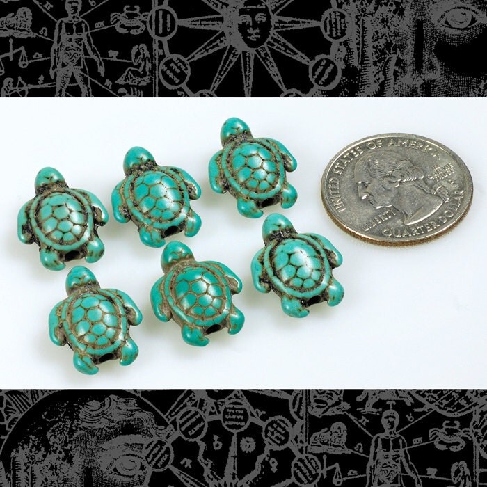 Turquoise Blue Turtle Beads - Set of Six - XXX - Bead-B8