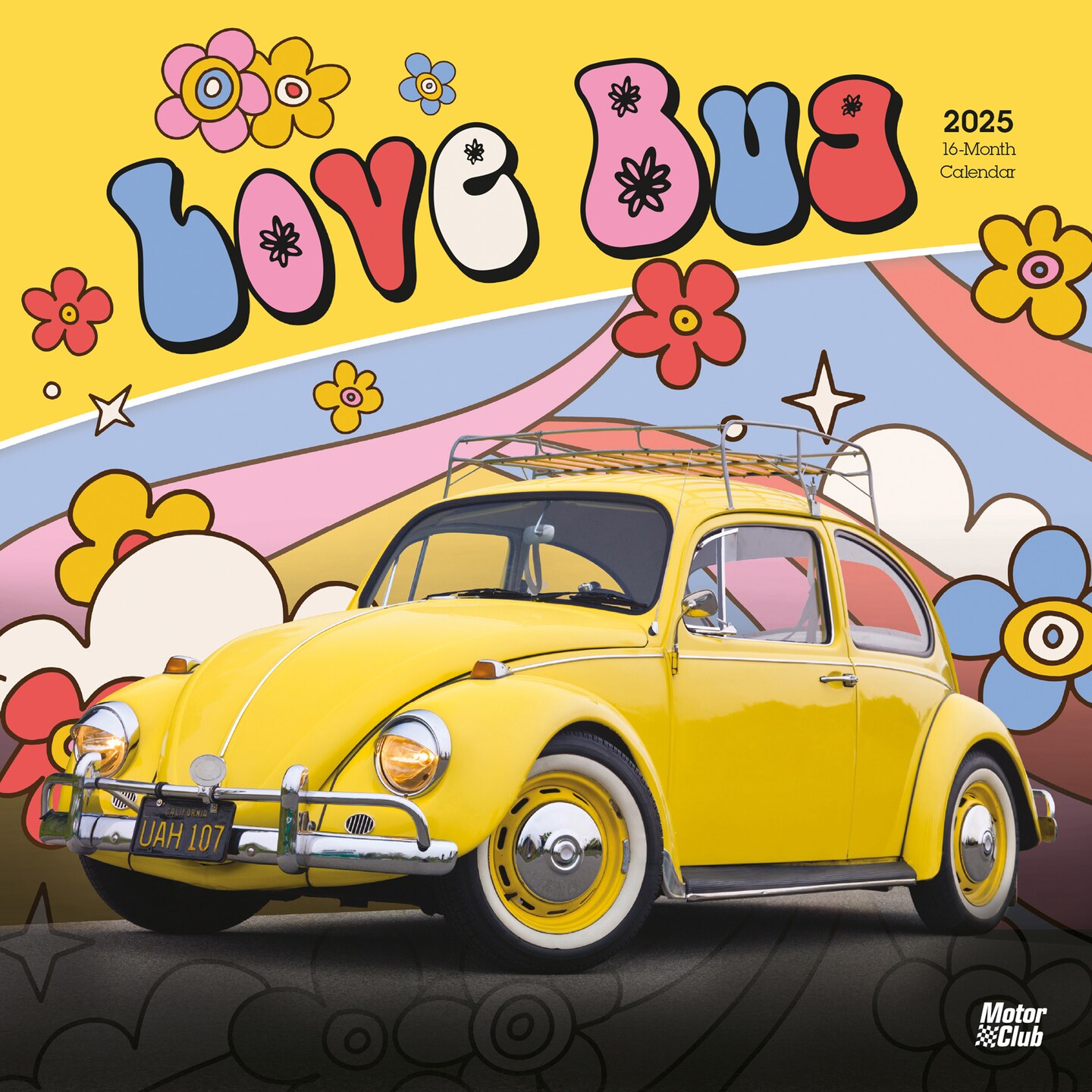 Love Bug | 2025 12 x 24 Inch Monthly Square Wall Calendar | Plastic-Free | Motor Club | German Motor Car Beetle