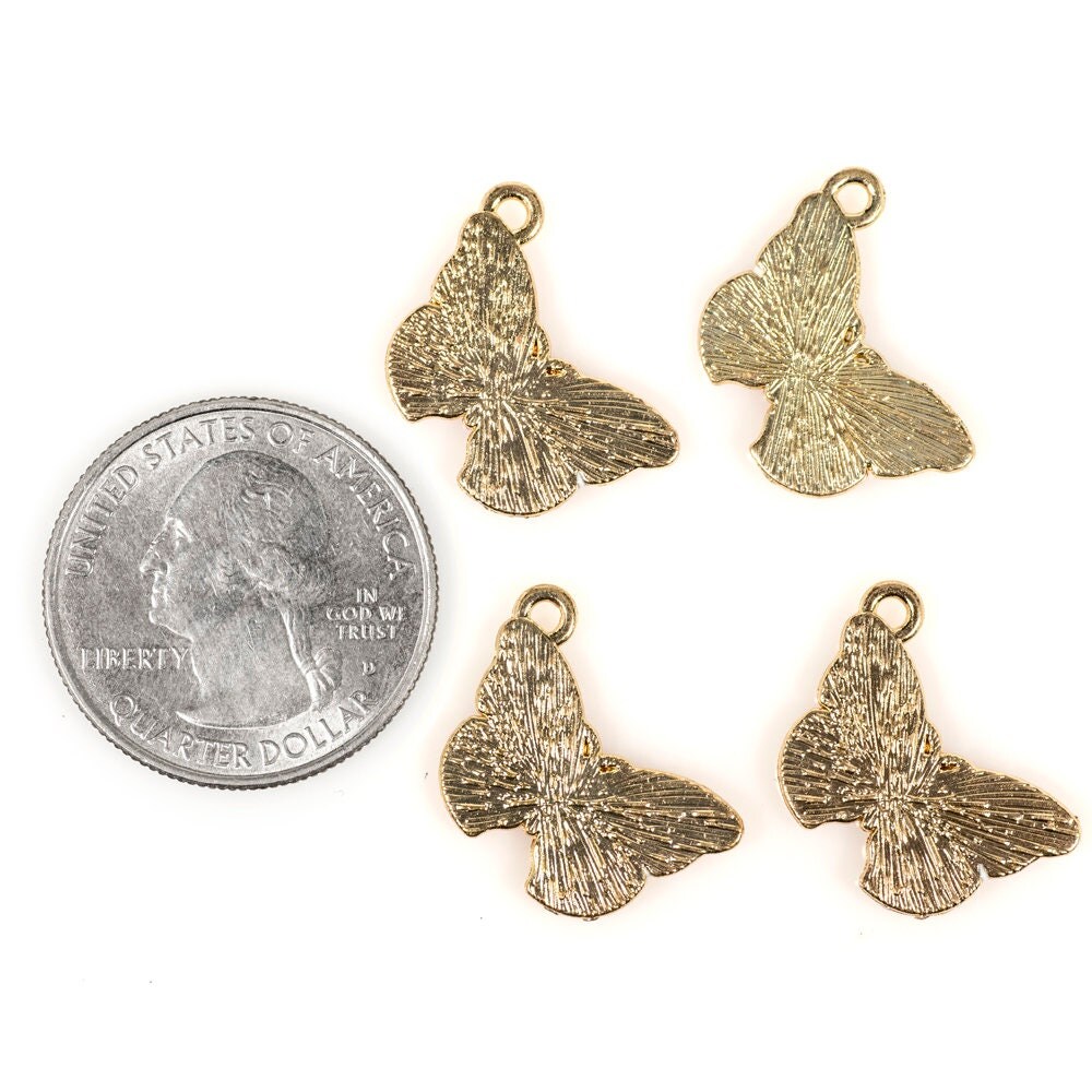 Gold Finish Butterfly Charms with Yellow and Black Inlay - Set of Four - ZG-C22