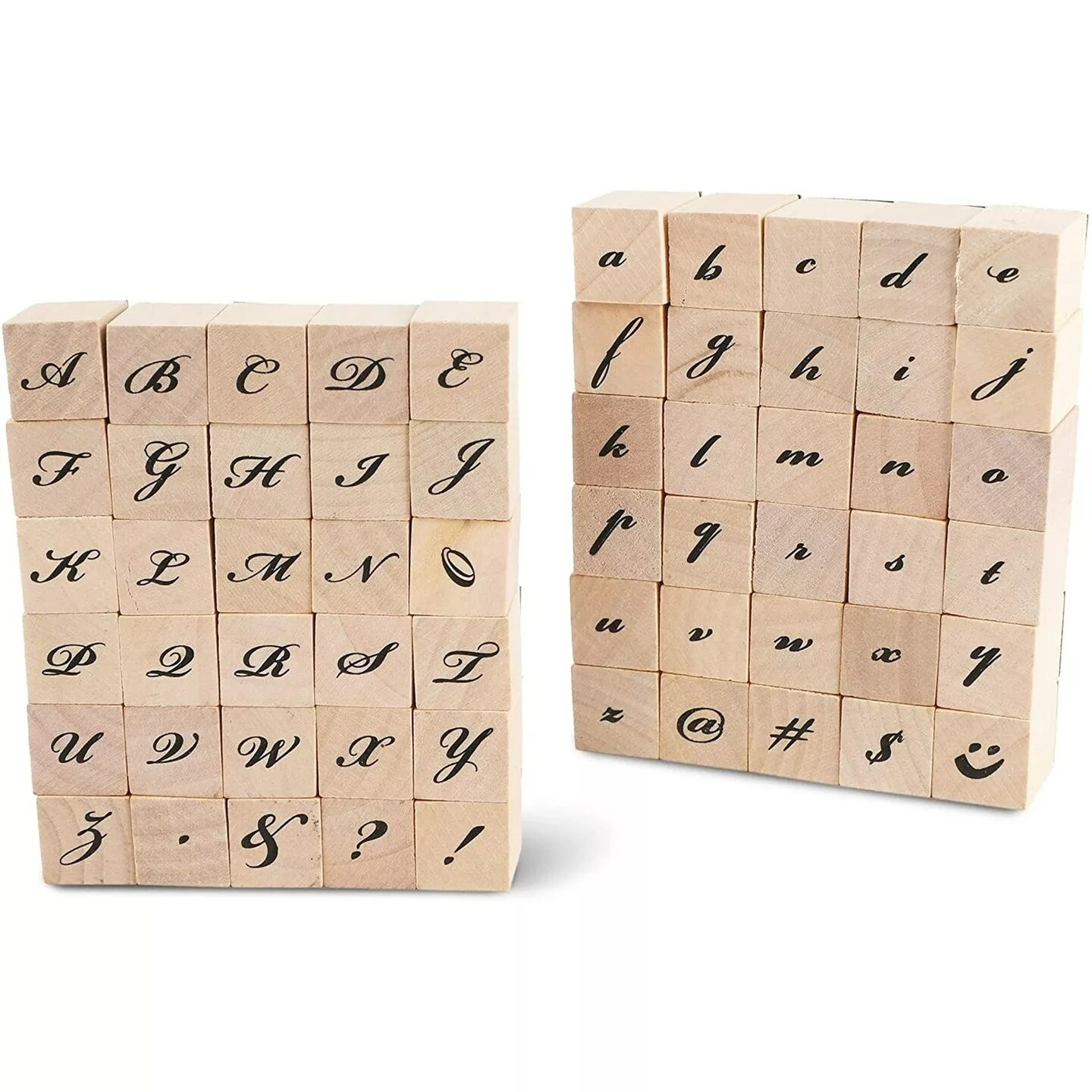 Wood Rubber Stamps for Crafting, Calligraphy Alphabet Stamp Set (60 Pieces)