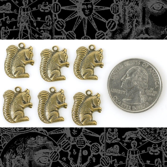 Antiqued Brass Squirrel Charms - Set of Six - AB-C47