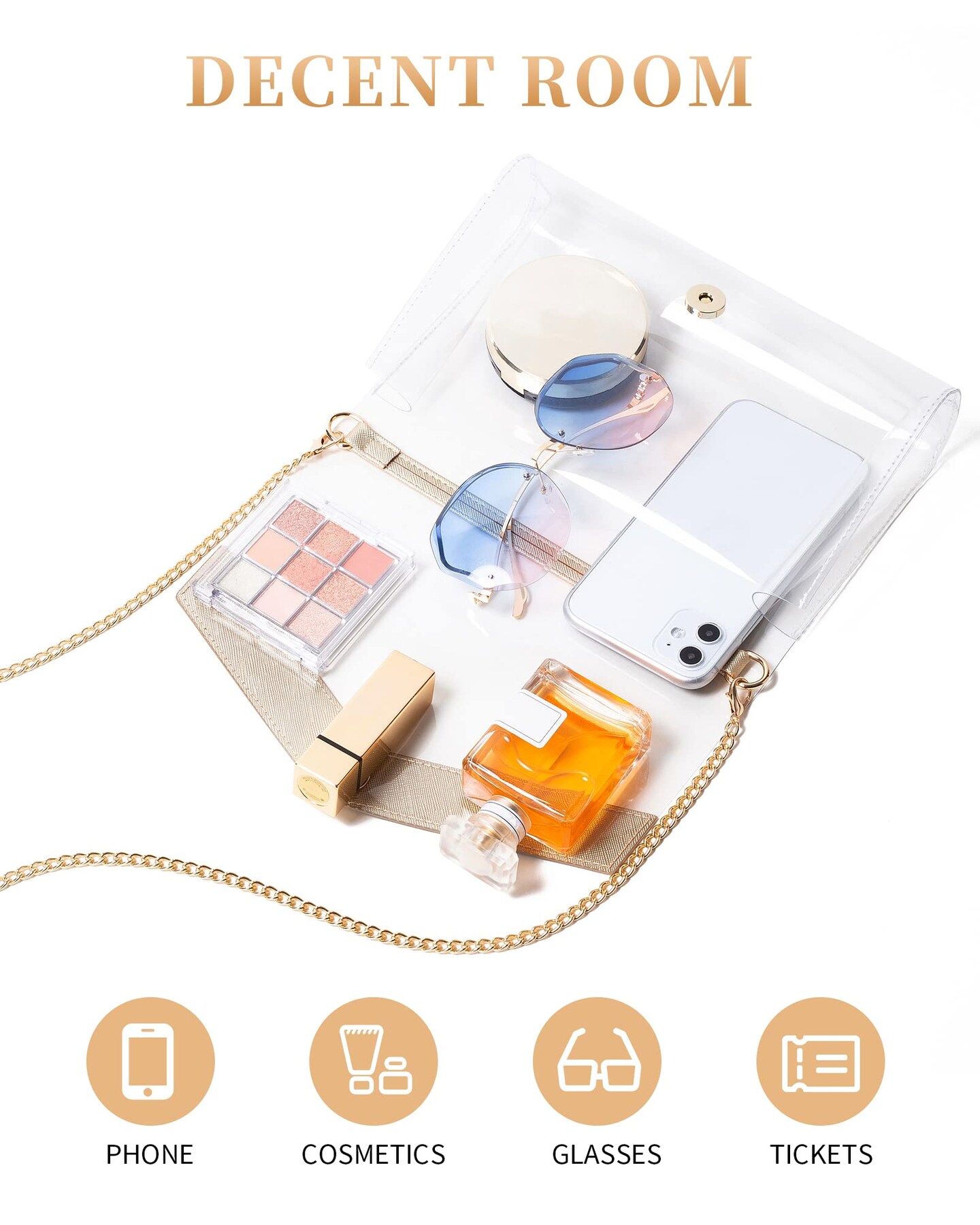 Clear Bag Stadium Approved - Cute Clear Purse for Women PVC Clear Crossbody Bag for Sports Concert Festival - Gold
