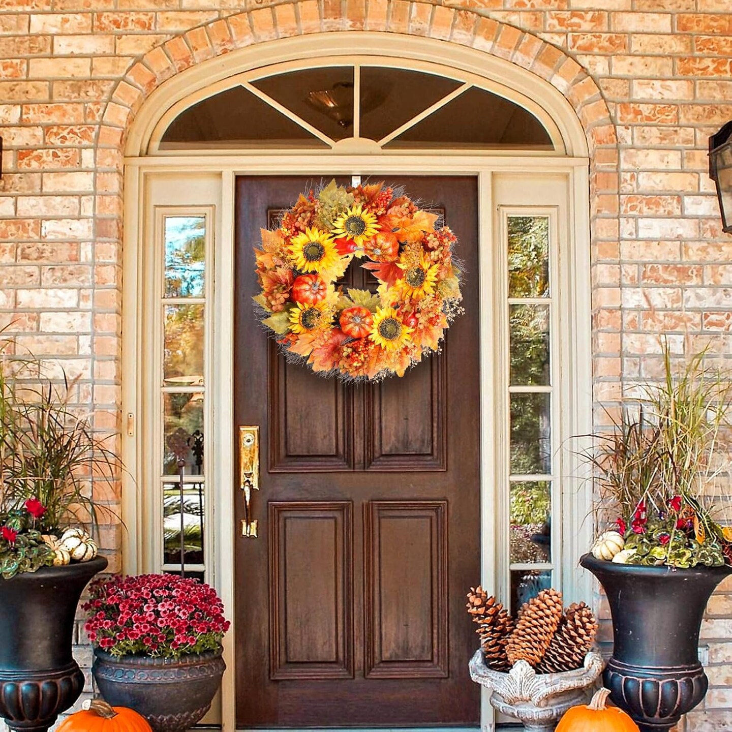 Autumn Wreaths with Featuring Pumpkins, Sunflowers, Daisies and Maple Leaves