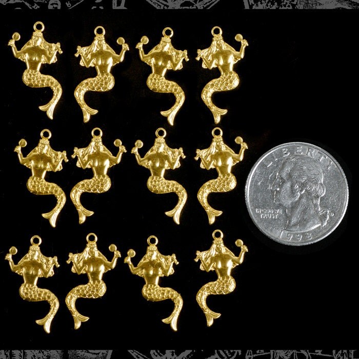 Raw Brass Mermaid Charms - Six Sets of Two - B-C69