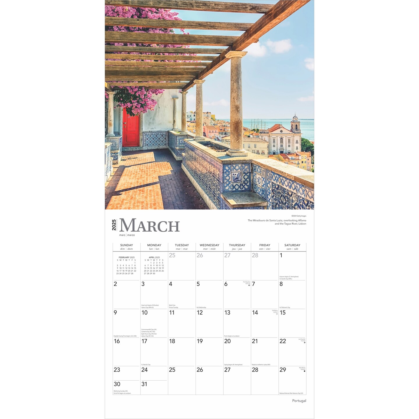Portugal | 2025 12 x 24 Inch Monthly Square Wall Calendar | Plastic-Free | BrownTrout | Travel Europe Lisbon Atlantic