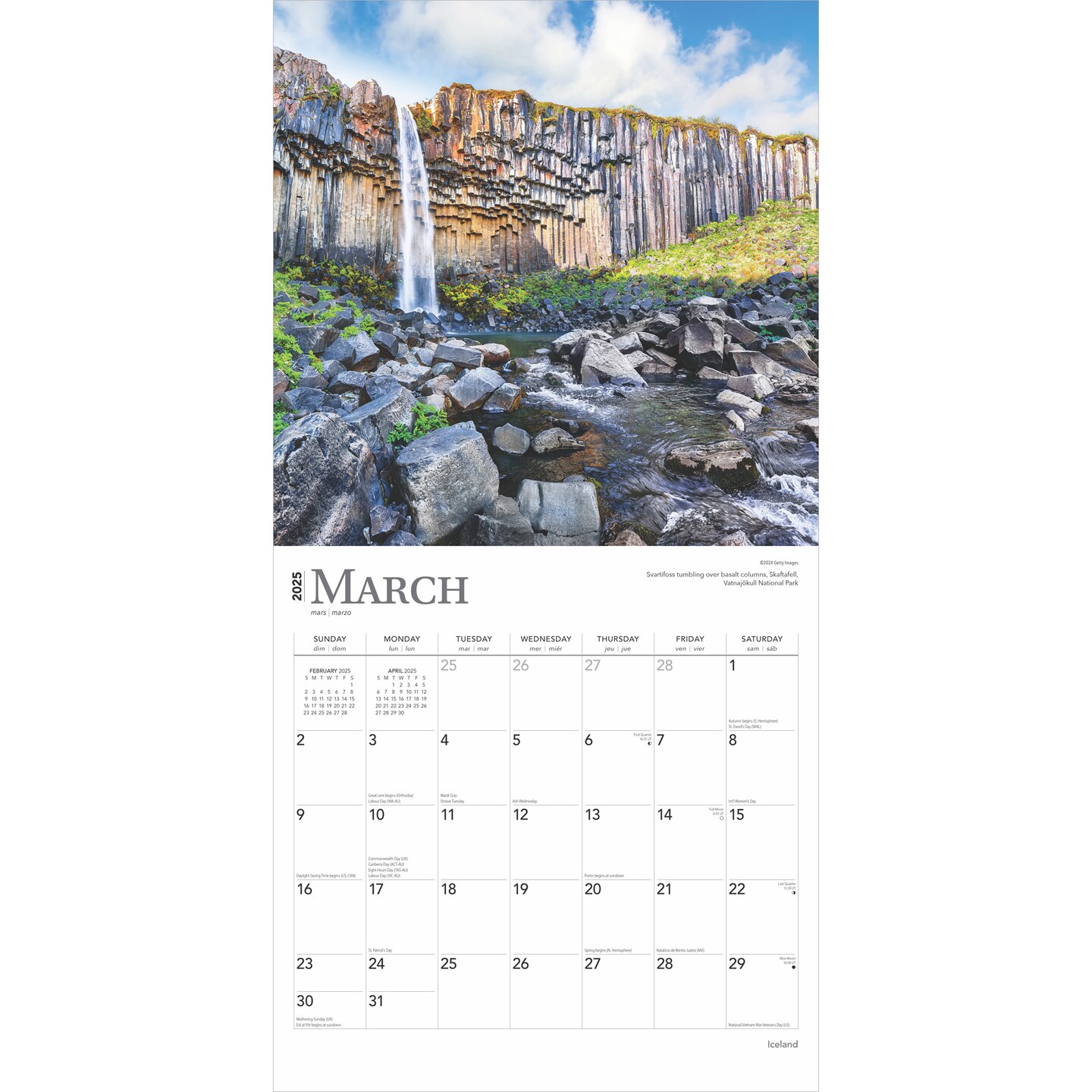 Iceland | 2025 12 x 24 Inch Monthly Square Wall Calendar | Plastic-Free | BrownTrout | Scenic Travel Europe Glaciers