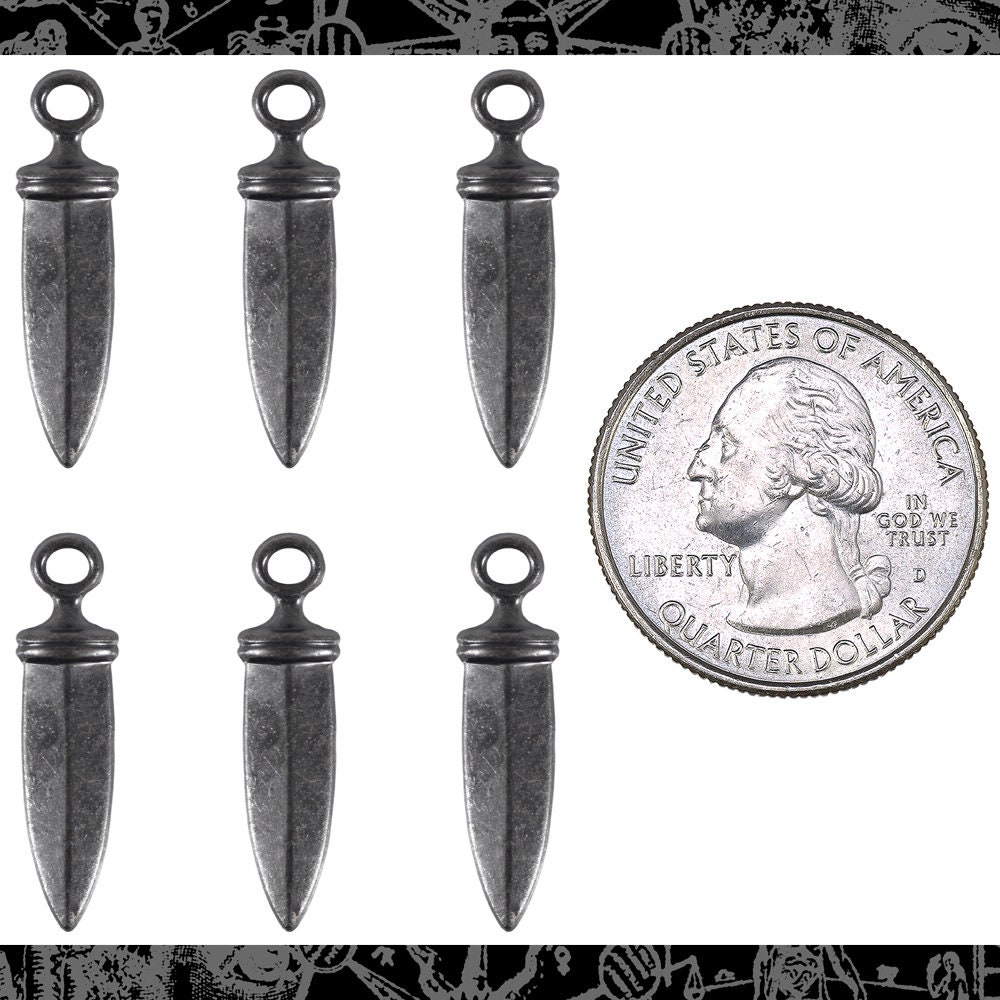 Black Plated Brass Dagger Drops Charms - Set of Six - BB-C86
