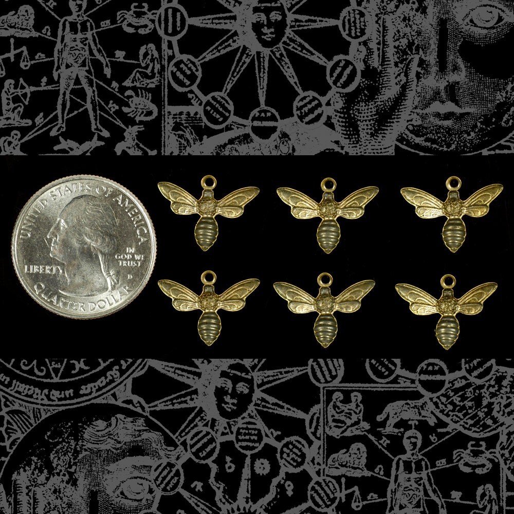 Antiqued Brass Tiny Bee or Fly Charms - Set of Six - AB-C41