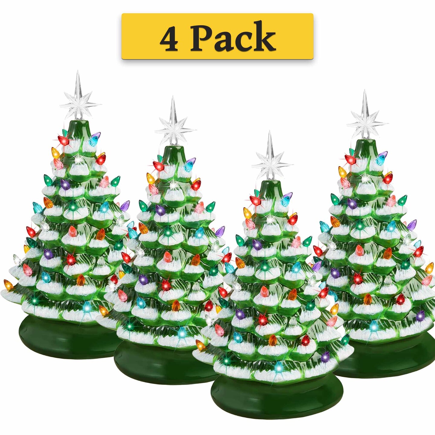 Ceramic Christmas Tree, Pre-lit Hand-Painted Tabletop Holiday Tree