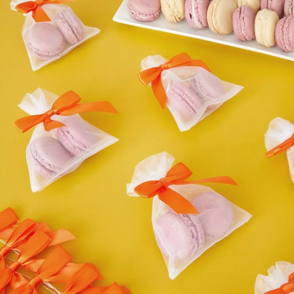 100 Pack Orange Satin Bows for Treat Bags, Crafts, Cake Pops, Cookies, 3 In