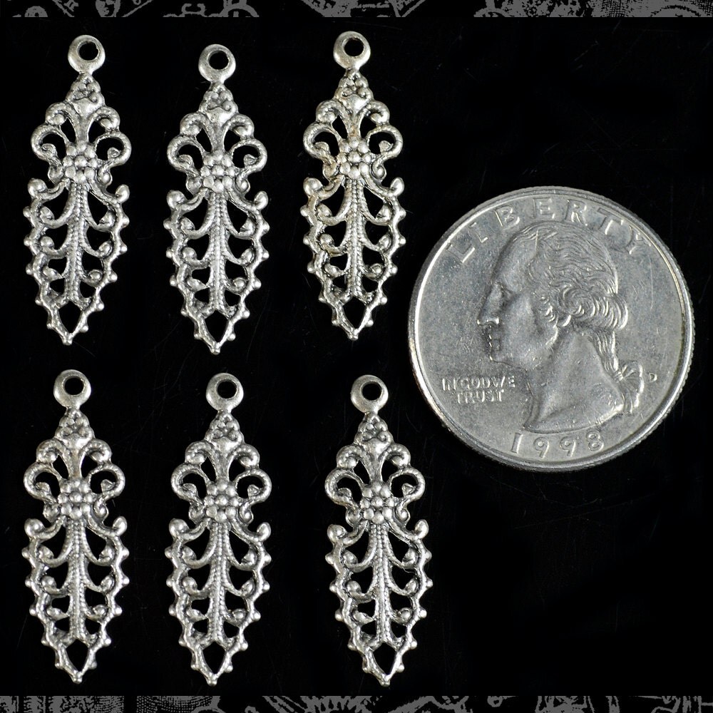 Antiqued Silver Plated Brass Pointed Flower Connectors - Set of Six - S-2C08