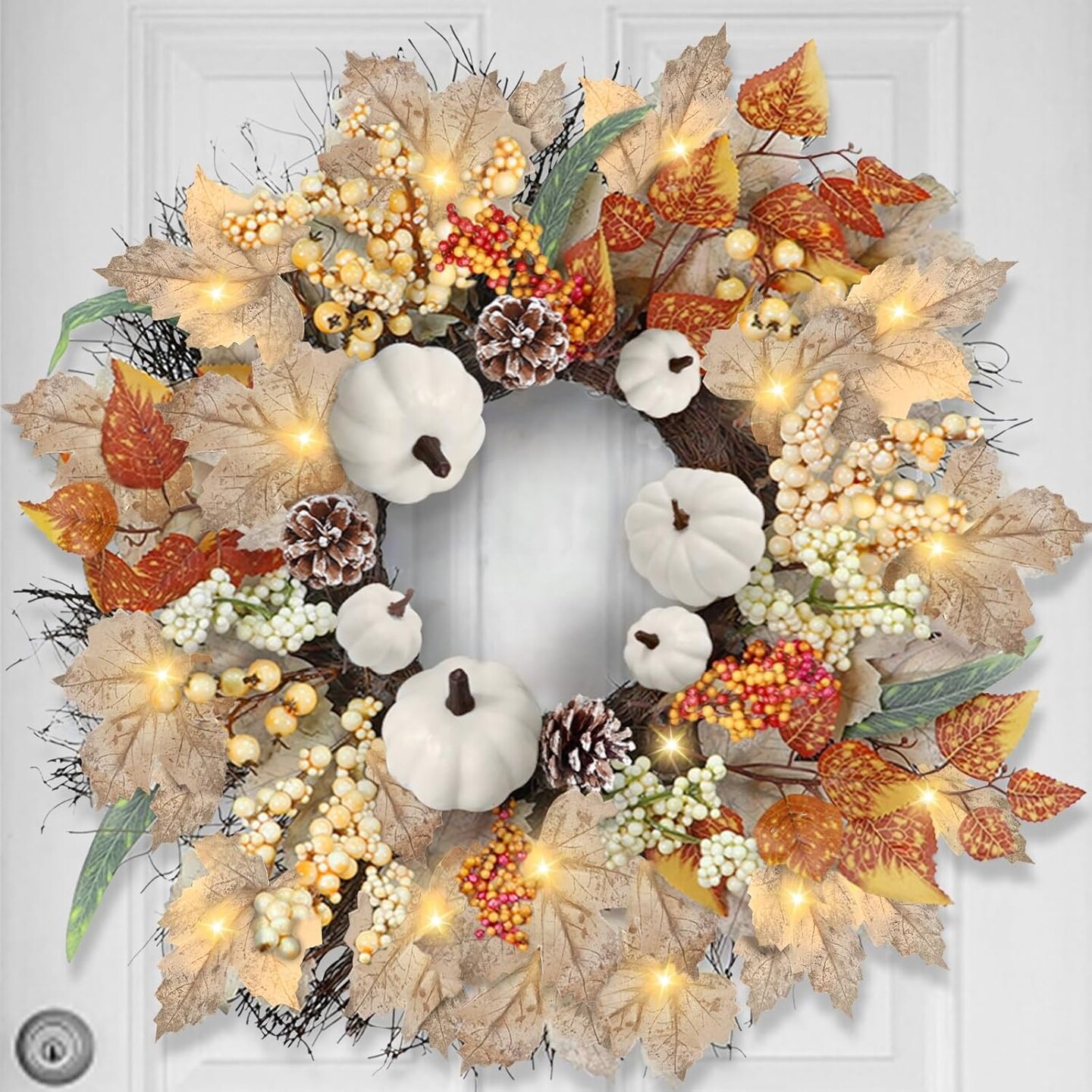 22 Inch Fall Wreath with Lights, Fall Wreaths for Front Door ...