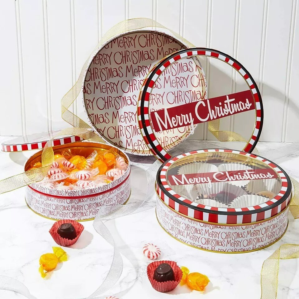 Set of 3 Christmas Cookie Tins with Lids for Gift Giving, Holiday Containers