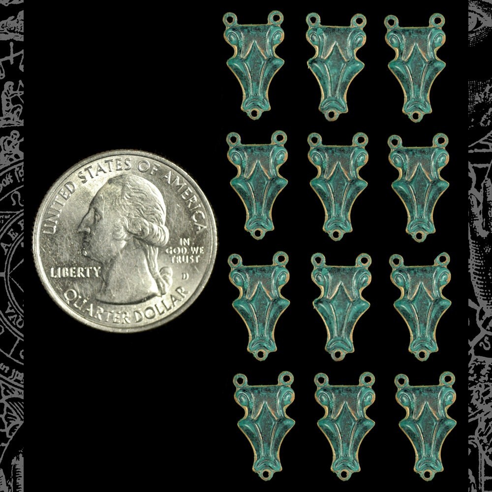 Verdigris Finished Brass Corbel Triangular Three Ring Connectors - Set of Twelve - V-3C13