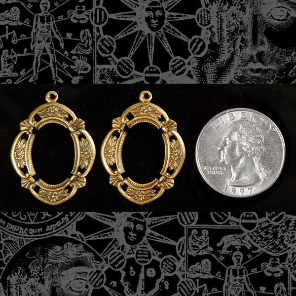 Antiqued Brass Baroque Cameo Frames for - 13mm x 18mm - Set of Two - AB-F10