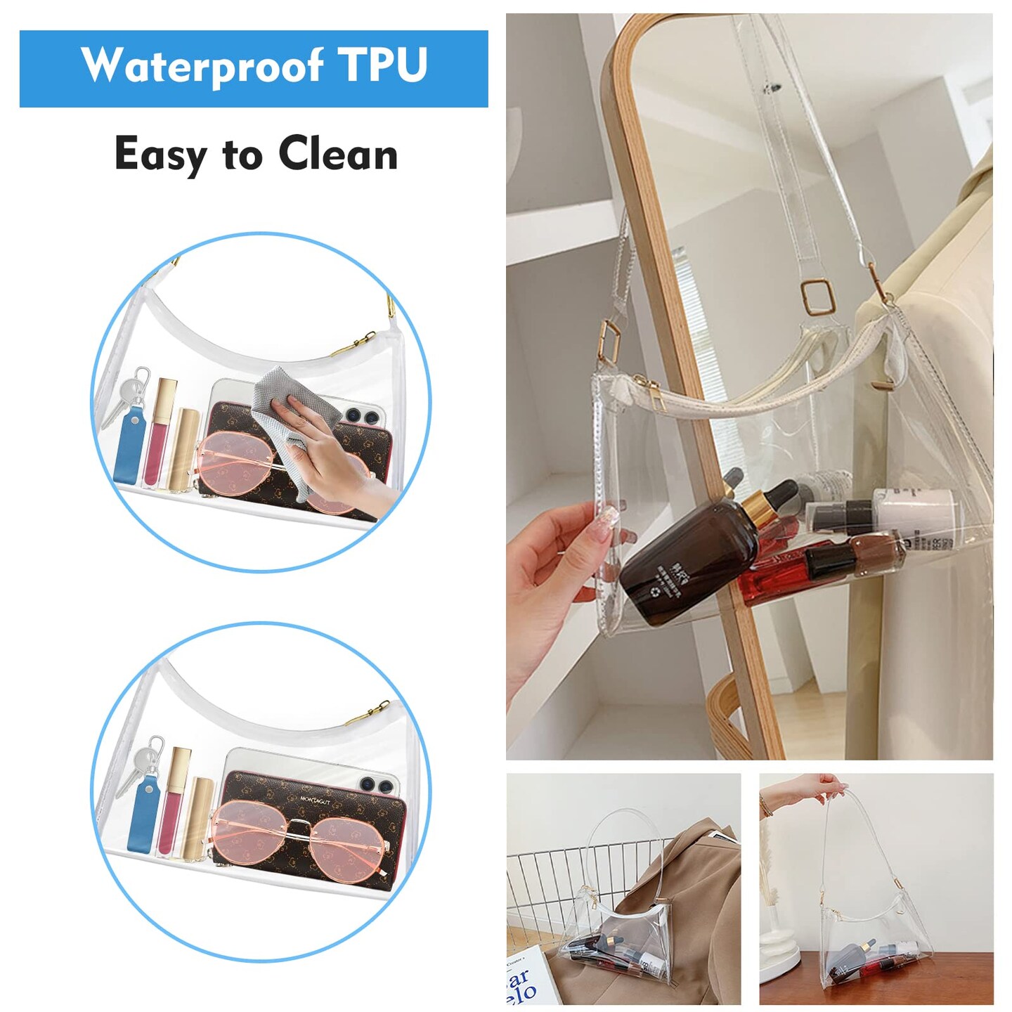 Clear Purses for Women Stadium Crossbody,Clear Bag for Stadium Events,Pvc Clear Bag Clear Stadium bag for Concerts,Festivals,Sport Events