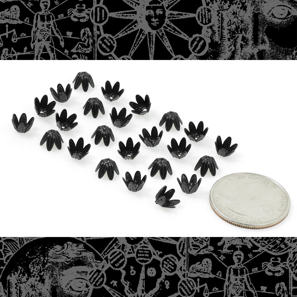 Black Plated Brass Leafy Brass Bead Caps 6mm - Set of 24 - BB-BC06
