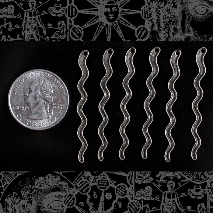 Antiqued Silver Plated Brass Long Snake Charms - Set of Six - S-C88