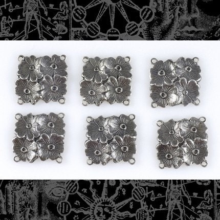 Antiqued Silver Plated Brass Four Ring Floral Connectors - Set of Four - S-4C02